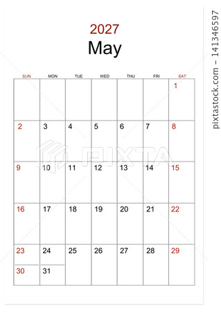May 2027 vertical calendar isolated on white background. May 2027 vertical calendar isolated on white background. 141346597