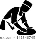 Chef silhouette kneading dough by hand for fresh bread 141346745