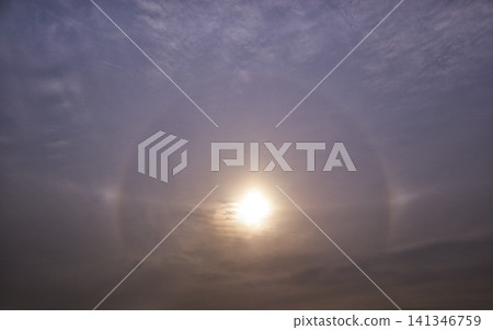 Atmospheric optical phenomenon in which a halo, sundog, and parhelic circle appeared simultaneously. Atmospheric optical phenomenon in which a halo, sundog, and parhelic circle appeared simultaneously. 141346759