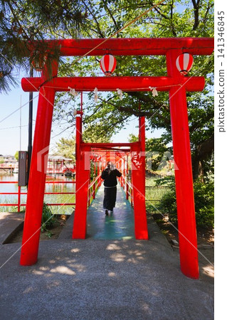 Mount Ontake, Hakuryu Shrine, Gotanda Marsh, Torii gate, Bridge, Gunma, Isesaki 141346845