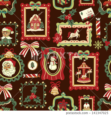 Christmas elements seamless pattern vintage holiday frames festive decorative background Christmas elements seamless pattern vintage holiday frames festive decorative background 141347025