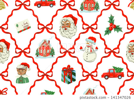 Christmas elements seamless pattern vintage holiday frames festive decorative background Christmas elements seamless pattern vintage holiday frames festive decorative background 141347026