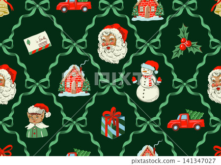 Christmas elements seamless pattern vintage holiday frames festive decorative background Christmas elements seamless pattern vintage holiday frames festive decorative background 141347027