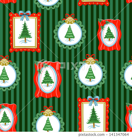 Christmas Tree Frames Seamless Pattern Holiday Winter Festive Decor Gift Wrapping Ornament Illustration Christmas Tree Frames Seamless Pattern Holiday Winter Festive Decor Gift Wrapping Ornament Illustration 141347064