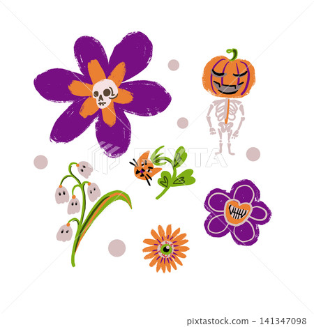 Halloween flowers with spooky pumpkins ghosts skull blooms and cats Halloween flowers with spooky pumpkins ghosts skull blooms and cats 141347098