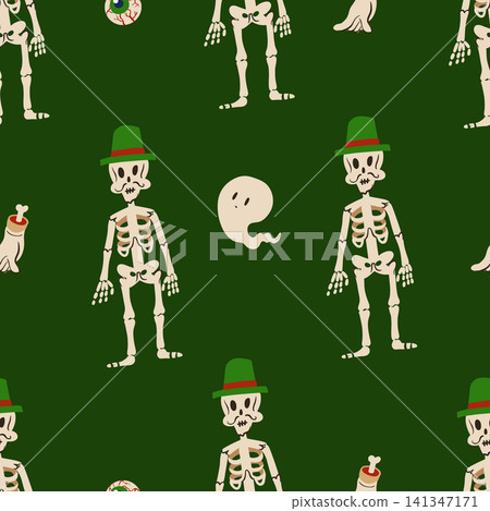 Ghost Halloween seamless pattern with cute characters spooky elements illustration collection design Ghost Halloween seamless pattern with cute characters spooky elements illustration collection design 141347171