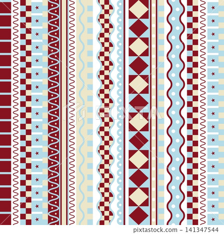 Christmas Border Seamless Pattern with Geometric Stripes Waves Stars Checks and Holiday Trims Christmas Border Seamless Pattern with Geometric Stripes Waves Stars Checks and Holiday Trims 141347544