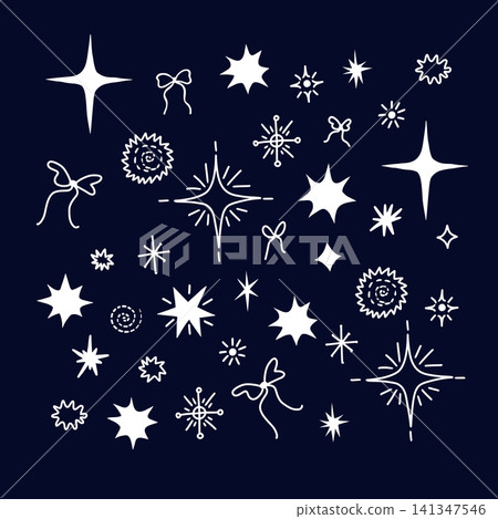 Christmas Star Isolated Elements Set with Festive Doodle Bows Celestial Holiday Clipart Design 141347546