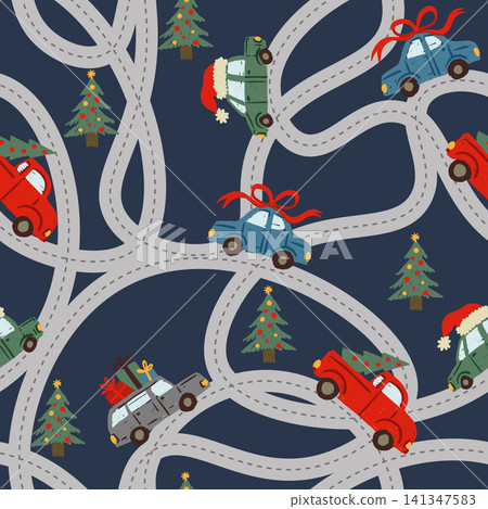 Christmas Cars Isolated Style Pattern with Holiday Vehicles Trees Gifts and Winter Decor Christmas Cars Isolated Style Pattern with Holiday Vehicles Trees Gifts and Winter Decor 141347583