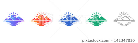 Mountain Sunset Landscape Vector Icon Set Mountain Sunset Landscape Vector Icon Set 141347830