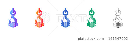 Heavy Duty Crane Hook Icon Set Heavy Duty Crane Hook Icon Set 141347902
