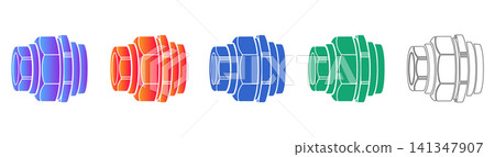 Industrial Pipe Union Connector Vector Set Industrial Pipe Union Connector Vector Set 141347907