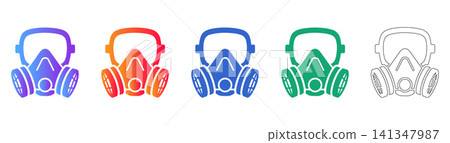 Full Face Respirator Mask Icon Set Full Face Respirator Mask Icon Set 141347987