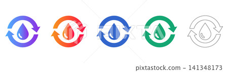 Water Recycling and Conservation Icon Set Water Recycling and Conservation Icon Set 141348173