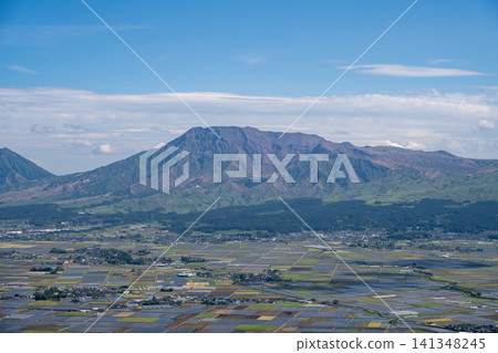 View of Mt. Takadake, Mt. Nakadake, and the rice paddies of Aso Valley from Daikanbo, Kumamoto Prefecture View of Mt. Takadake, Mt. Nakadake, and the rice paddies of Aso Valley from Daikanbo, Kumamoto Prefecture 141348245