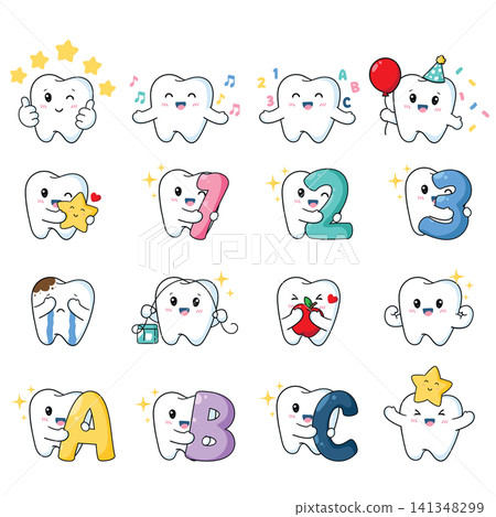 set of cartoon tooth character set of cartoon tooth character 141348299