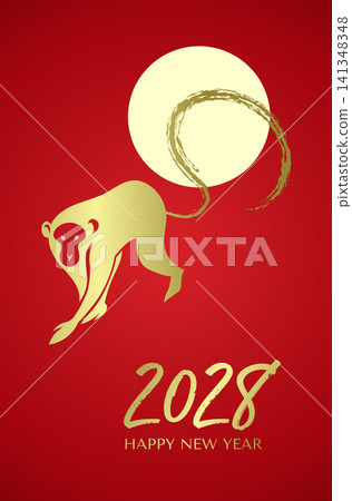 Gold zodiac monkey shape on red background Gold zodiac monkey shape on red background 141348348