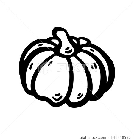 Hand-drawn doodle pumpkin illustration isolated on a white background. Simple black outline vegetable sketch for menus, restaurants, food packaging, labels, stickers, and seasonal designs. Hand-drawn doodle pumpkin illustration isolated on a white background. Simple black outline vegetable sketch for menus, restaurants, food packaging, labels, stickers, and seasonal designs. 141348552