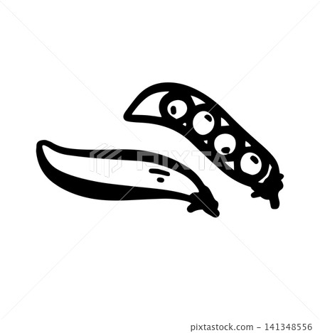 Hand-drawn doodle green pea pods illustration isolated on a white background. Simple black outline vegetable sketch for menus, restaurants, food packaging, labels, stickers 141348556