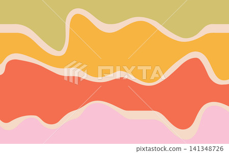 Abstract wavy pattern in shades of pink, orange, green and red. Smooth lines create a modern and vibrant design suitable for backgrounds or textiles. Abstract wavy pattern in shades of pink, orange, green and red. Smooth lines create a modern and vibrant design suitable for backgrounds or textiles. 141348726