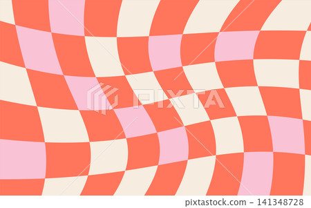 Trendy psychedelic checkerboard background featuring wavy vector shapes and groovy colorful patterns. Trendy psychedelic checkerboard background featuring wavy vector shapes and groovy colorful patterns. 141348728