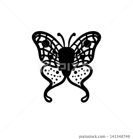 Doodle butterfly sketch with symmetrical wings. Black outline animal illustration for nature-inspired designs, posters, and stickers. Flat vector isolated on white background Doodle butterfly sketch with symmetrical wings. Black outline animal illustration for nature-inspired designs, posters, and stickers. Flat vector isolated on white background 141348749