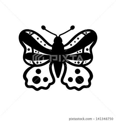 Hand drawn butterfly doodle with simple clean contours. Minimal insect illustration decor, and nature themes. Flat vector isolated on white background. 141348750