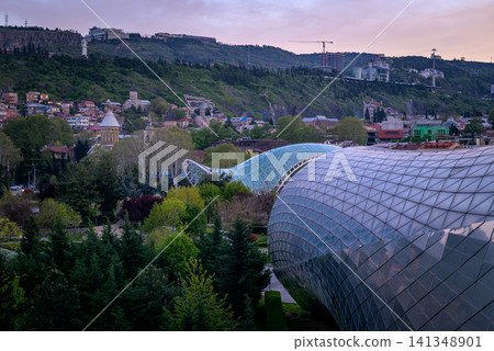 Steel and glass construction of Rike Park complex in Tbilisi, Georgia Steel and glass construction of Rike Park complex in Tbilisi, Georgia 141348901