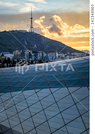 Steel and glass construction of Rike Park complex in Tbilisi, Georgia Steel and glass construction of Rike Park complex in Tbilisi, Georgia 141348903