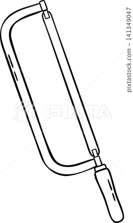 Monochrome vector icon of hacksaw in sketch style. Hand-drawn work tool for packaging, stickers or web design Monochrome vector icon of hacksaw in sketch style. Hand-drawn work tool for packaging, stickers or web design 141349047