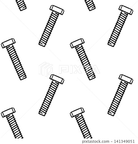 Monochrome repeatable pattern of bolt in hand-drawn sketch style. Vector design of construction fastener for textiles and stationery Monochrome repeatable pattern of bolt in hand-drawn sketch style. Vector design of construction fastener for textiles and stationery 141349051