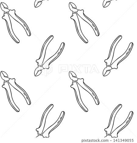 Monochrome repeatable pattern of pliers in hand-drawn sketch style. Vector design of gripping tool for textiles and stationery Monochrome repeatable pattern of pliers in hand-drawn sketch style. Vector design of gripping tool for textiles and stationery 141349055