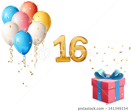 Birthday celebration sixteen balloons 141349154