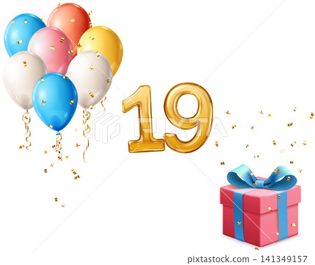 Celebration with balloons and 19. Celebration with balloons and 19. 141349157