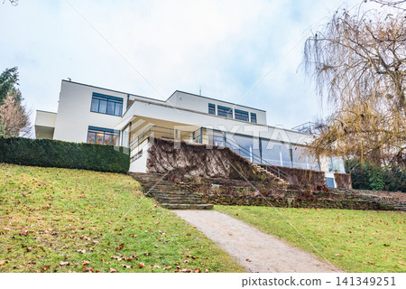 A UNESCO World Heritage Site: Exterior view of Tugendhat House, a Czech modernist building, from the garden side. A UNESCO World Heritage Site: Exterior view of Tugendhat House, a Czech modernist building, from the garden side. 141349251