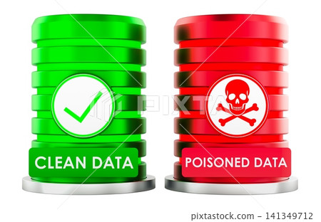 Clean data and poisoned data, storage units. 3D rendering Clean data and poisoned data, storage units. 3D rendering 141349712