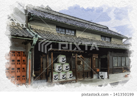 Watercolor-style streetscape of Kannabe-juku, Fukuyama City, Hiroshima Prefecture Watercolor-style streetscape of Kannabe-juku, Fukuyama City, Hiroshima Prefecture 141350199