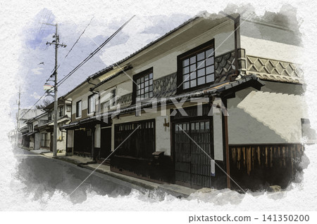 Watercolor-style streetscape of Kannabe-juku, Fukuyama City, Hiroshima Prefecture Watercolor-style streetscape of Kannabe-juku, Fukuyama City, Hiroshima Prefecture 141350200