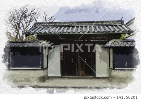 廣島縣福山市神鍋本陣神鍋宿的水彩風格街景 廣島縣福山市神鍋本陣神鍋宿的水彩風格街景 141350201