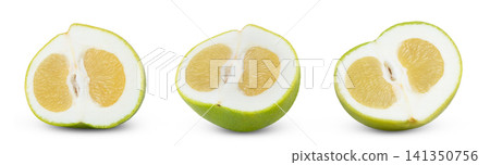 Halves of sweetie grapefruit. Cut in half of citrus sweetie grapefruit of pomelo, pomelit or oroblanco citrus fruit isolated. Halves of sweetie grapefruit. Cut in half of citrus sweetie grapefruit of pomelo, pomelit or oroblanco citrus fruit isolated. 141350756