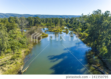 Aerial photograph of the Nepean River as it reduces to a creek Aerial photograph of the Nepean River as it reduces to a creek 141350795