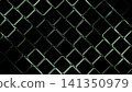 Diagonal lattice of rounded square frames with green cyan rim lighting across dark black background for abstract geometric design concepts, with abstract, pattern, geometry, grid detail 141350979