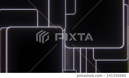 Neon outlined rounded panels revealing layered grid shapes on black background with bright white edges, subtle red green blue fringes, modern digital look and strong contrast Neon outlined rounded panels revealing layered grid shapes on black background with bright white edges, subtle red green blue fringes, modern digital look and strong contrast 141350980