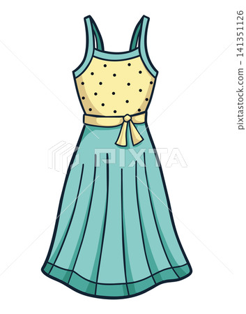 Hand drawn blue sundress. Woman summer clothes. Cartoon vector illustration. Hand drawn blue sundress. Woman summer clothes. Cartoon vector illustration. 141351126