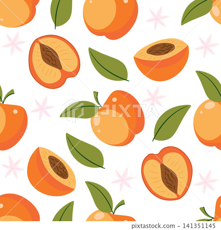 Seamless pattern with apricot. Vector cartoon illustration Seamless pattern with apricot. Vector cartoon illustration 141351145
