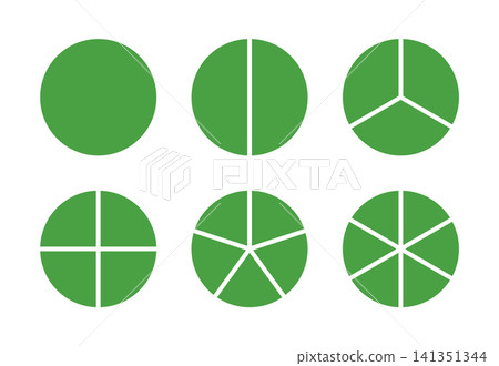 Circle division on 1 2 3 4 5 6 green equal parts. Infographic minimalist icons. Coaching blank mockup. Pizza, pie chart layout. Wheel round divided diagrams from one to six segments Circle division on 1 2 3 4 5 6 green equal parts. Infographic minimalist icons. Coaching blank mockup. Pizza, pie chart layout. Wheel round divided diagrams from one to six segments 141351344