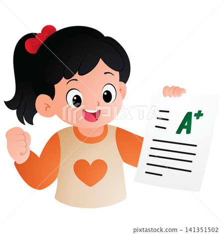Smart Girl Holding A Plus Grade Paper Smart Girl Holding A Plus Grade Paper 141351502