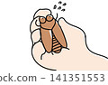 An illustration of a cicada perched on the palm of a hand | A scene from summer insect observation 141351553