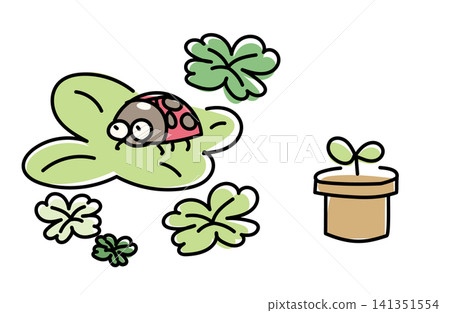 四葉草和瓢蟲插圖集 | 春季和初夏的自然元素 四葉草和瓢蟲插圖集 | 春季和初夏的自然元素 141351554