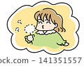 Illustration of a girl blowing on dandelion fluff | Springtime, soft and soothing speech bubble material 141351557